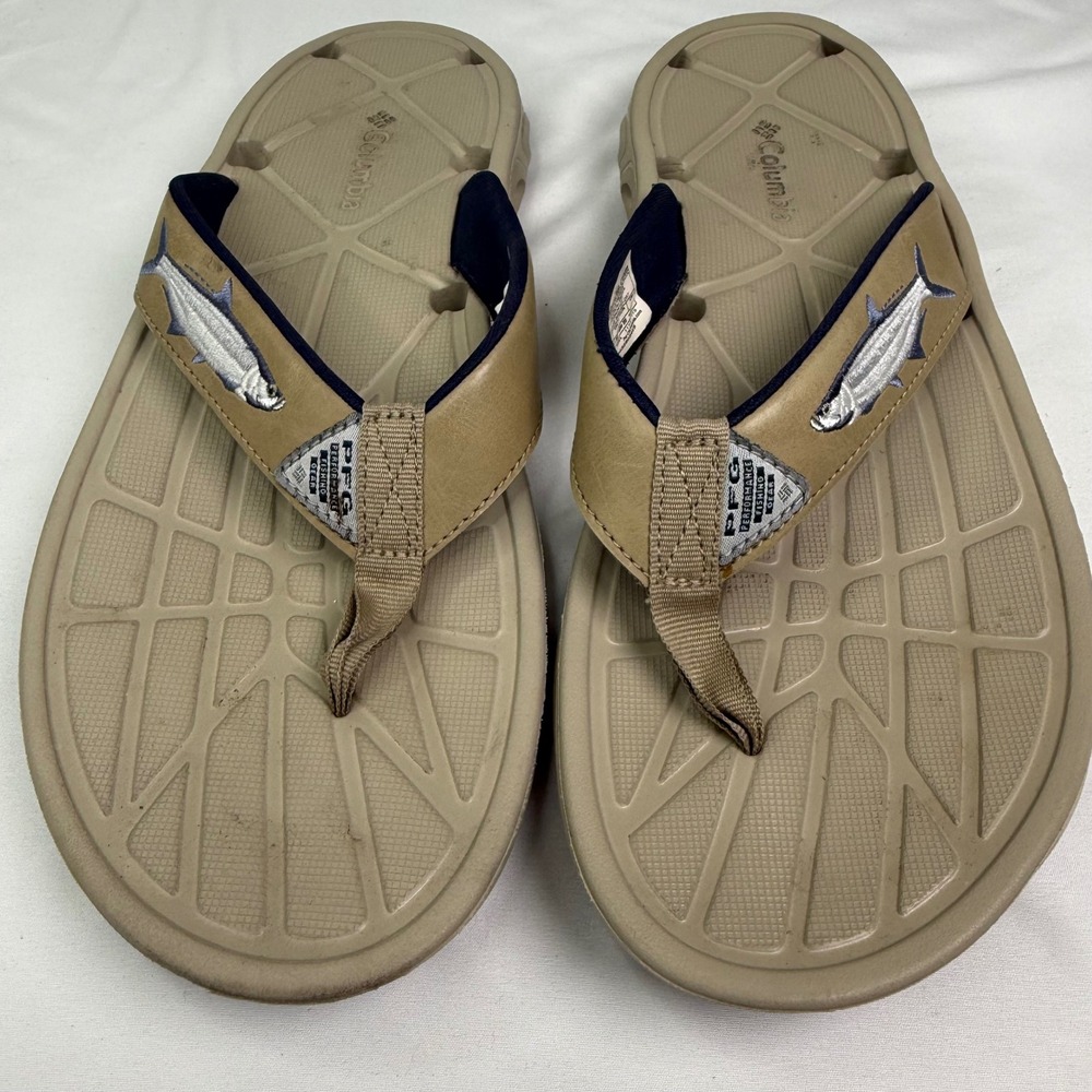 Columbia PFG Mens Tarpon Flip Flop Sandals Tan Brown BM4455-267 Size 9